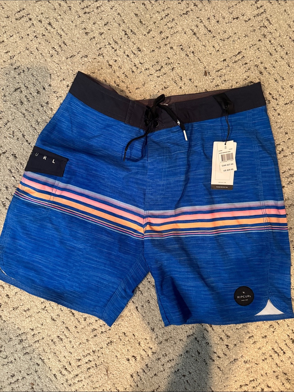 Rip Curl Blue Boardshorts with Pink and Orange Stripe